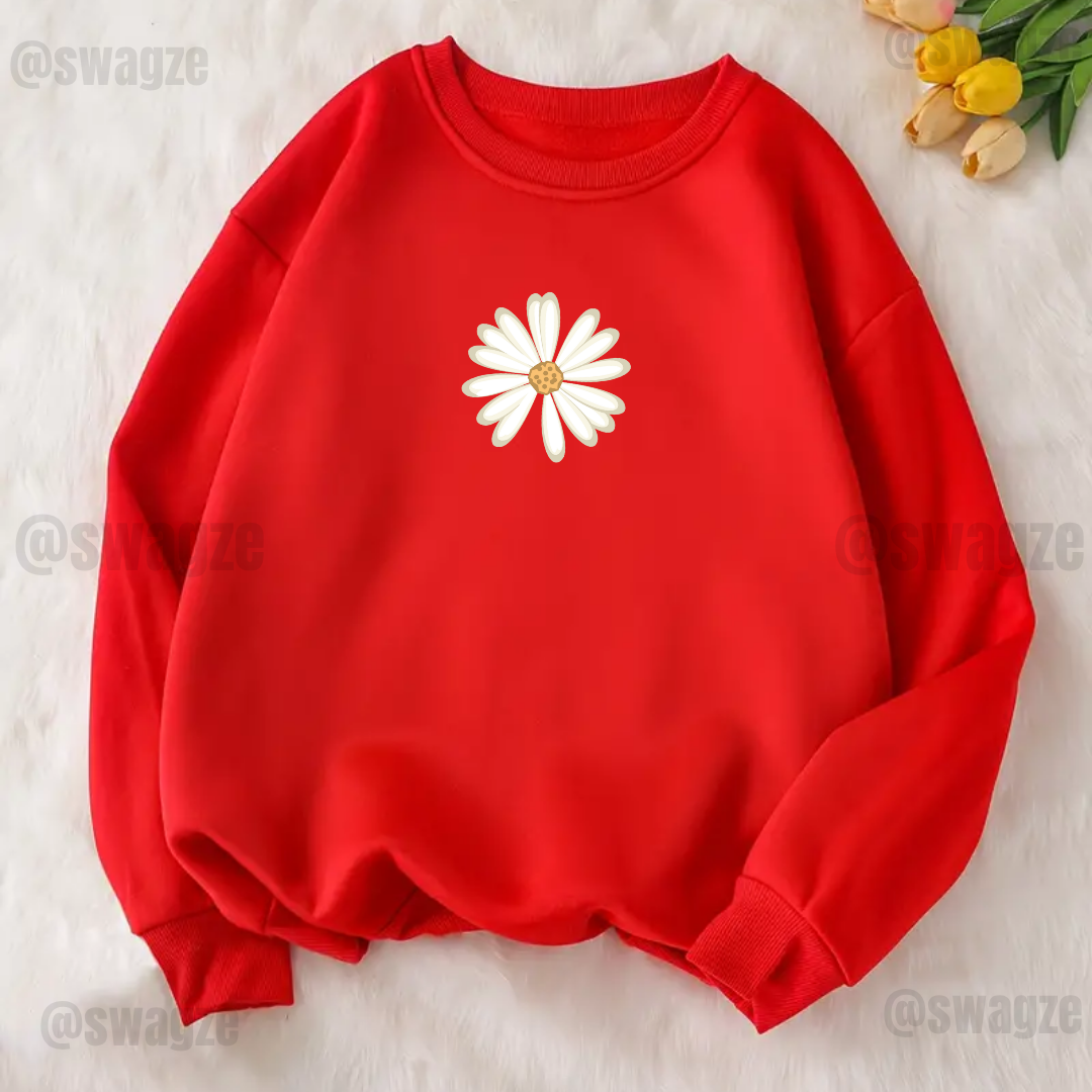 Fleece Sweatshirt ( white flower ) red