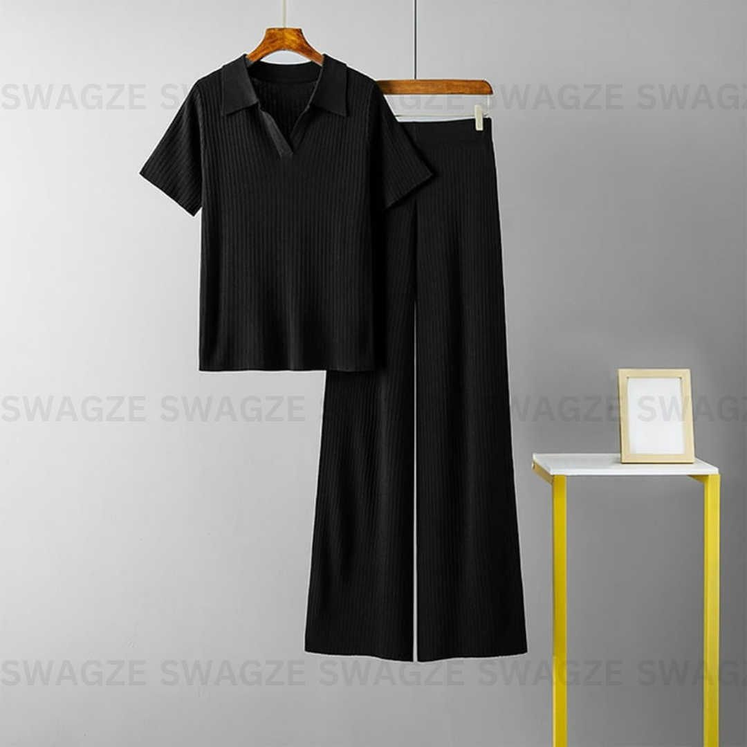Black Blush Ribbed Co-Ord Set