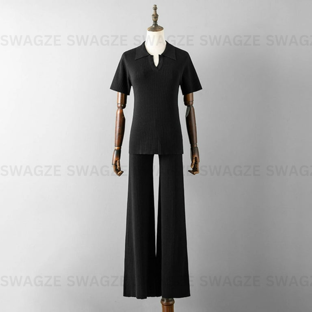 Black Blush Ribbed Co-Ord Set