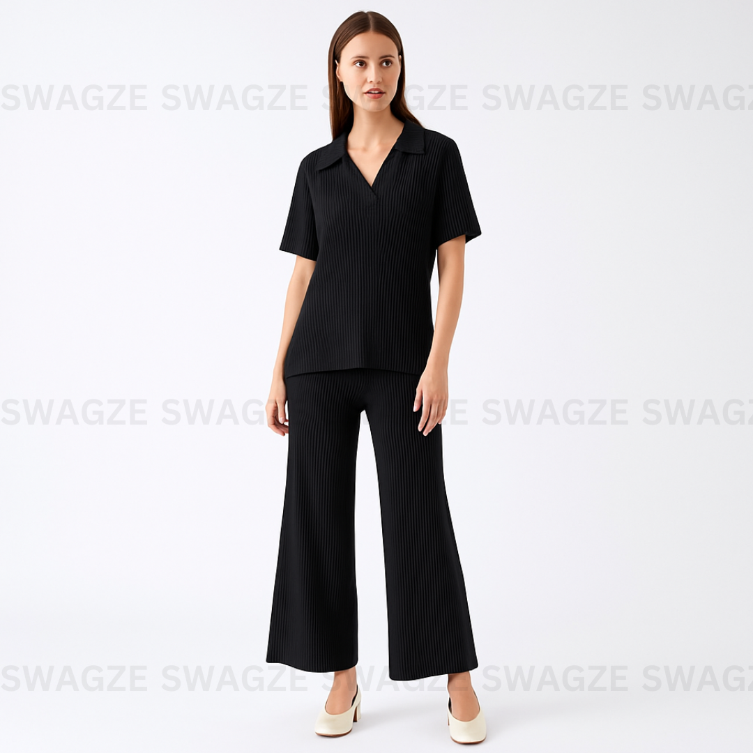 Black Blush Ribbed Co-Ord Set