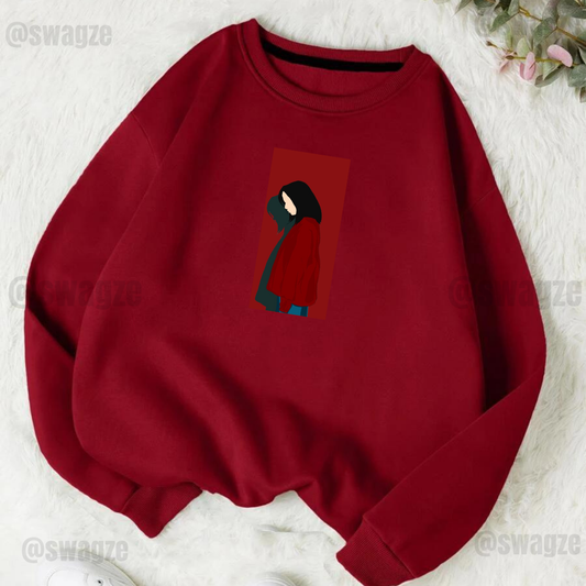 Fleece Sweatshirt ( alone girl ) Maroon