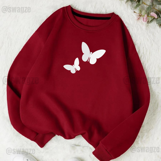 Fleece Sweatshirt ( butterflies ) Maroon
