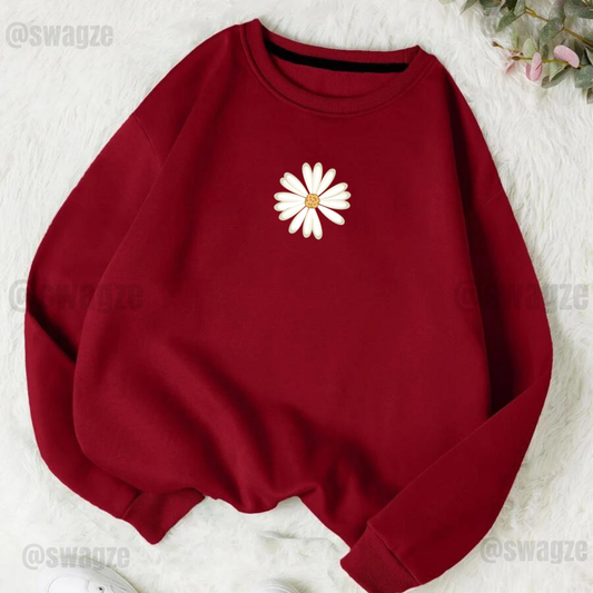 Fleece Sweatshirt ( white flower ) Maroon