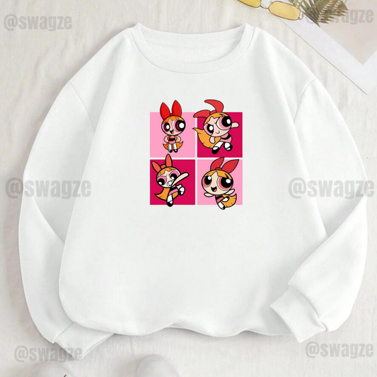 Fleece Sweatshirt ( powerpuff girl ) white