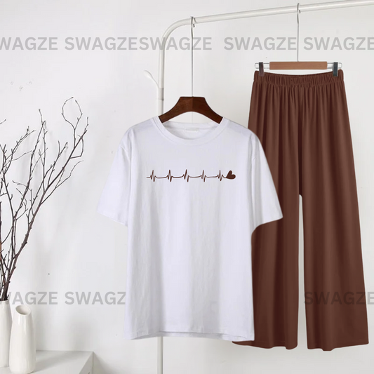 Casual Combo (Heart beat) with brown flapper trouser