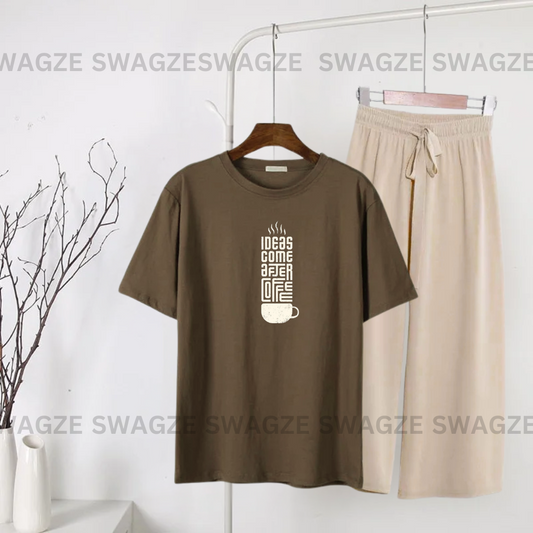 Casual Combo (ideas come after coffee) with beige flapper trouser