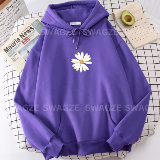 Fleece Hoodie ( white flower )