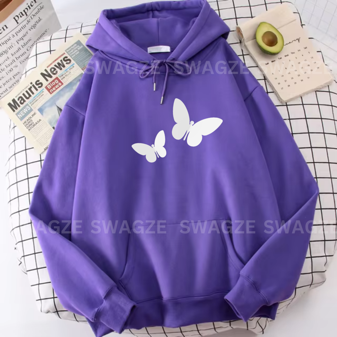 Fleece Hoodie ( butterflies )