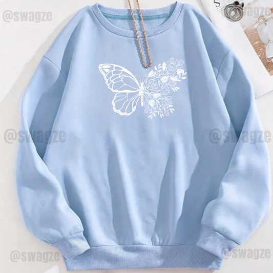 Fleece Sweatshirt ( white butterfly )