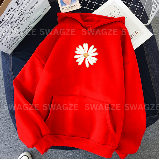 Fleece Hoodie ( white flower )