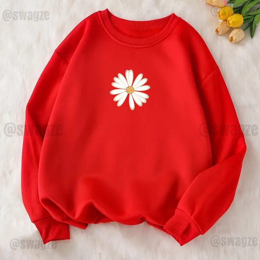 Fleece Sweatshirt ( white flower ) red
