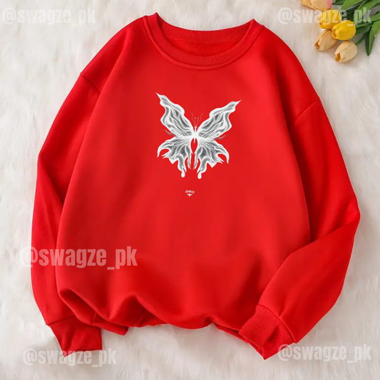 Fleece Sweatshirt ( white butterfly )
