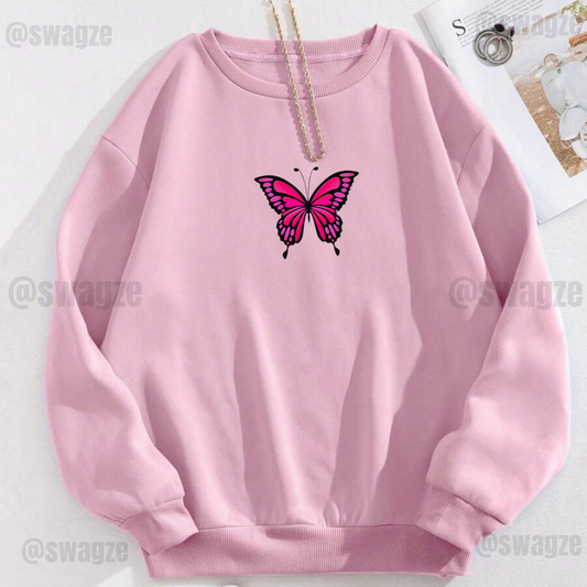 Fleece Sweatshirt ( pink butterfly )