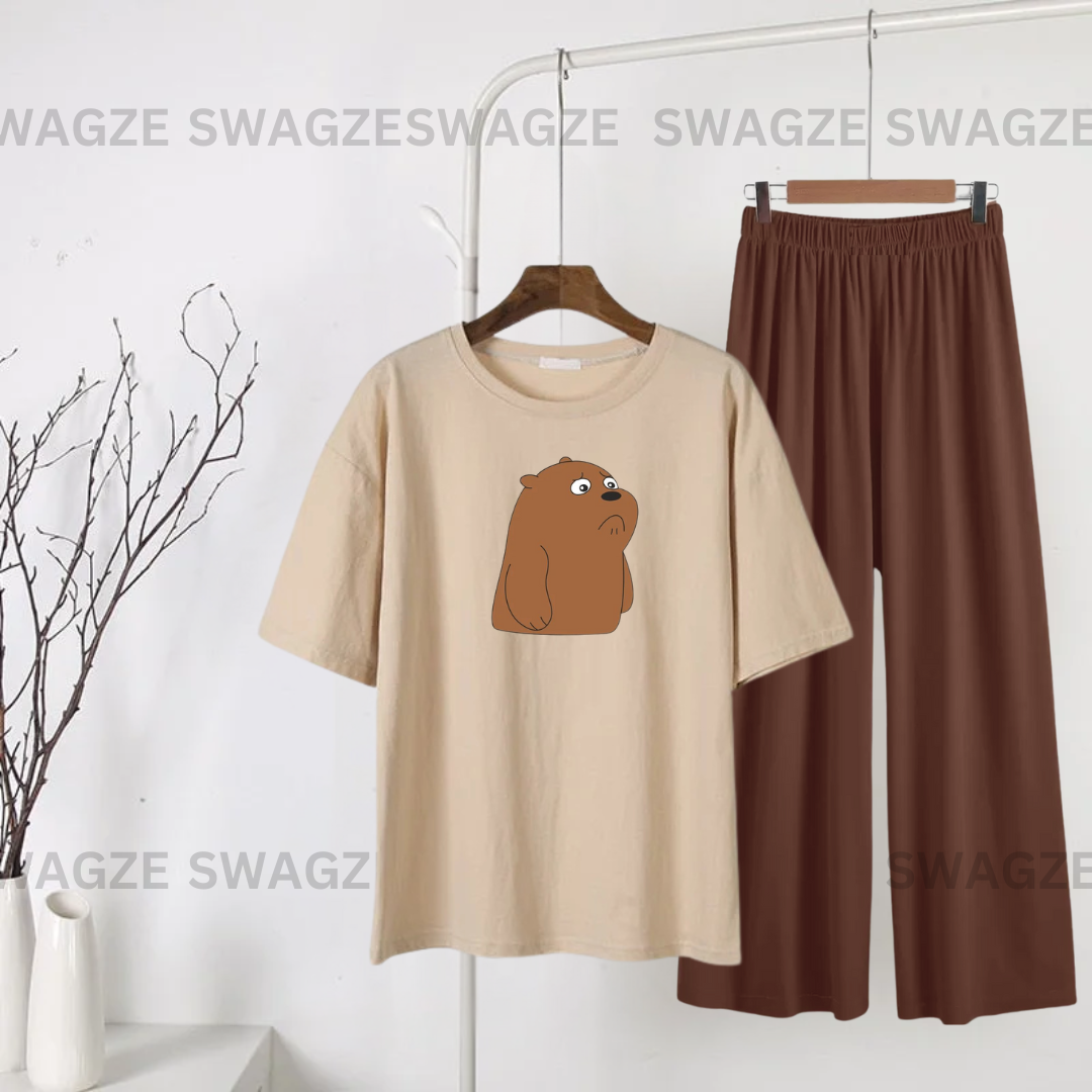 Casual Combo (sad grizz) with brown flapper trouser