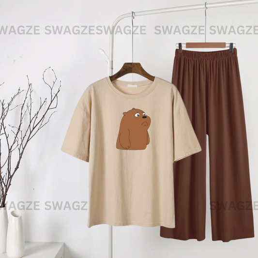 Casual Combo (sad grizz) with brown flapper trouser