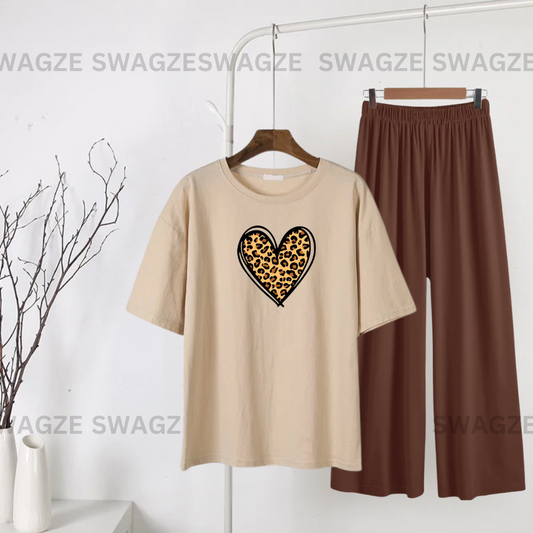 Casual Combo (cheetah heart) with brown flapper trouser