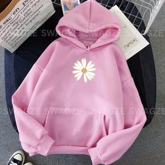 Fleece Hoodie ( white flower )
