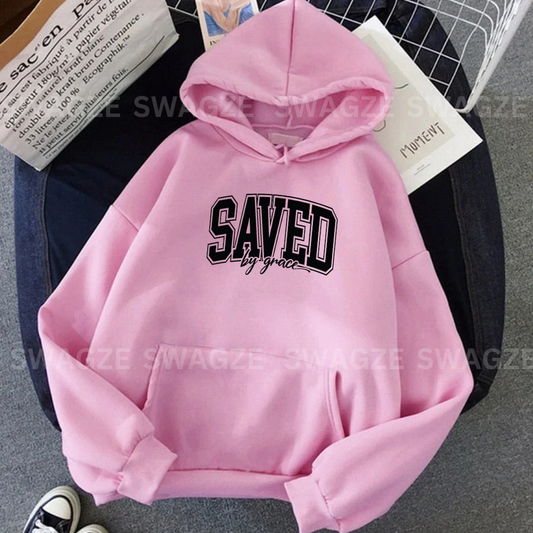 Fleece Hoodie ( saved by grace )