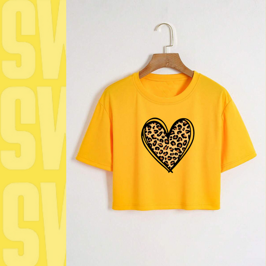 Cheetah heart Crop Tee