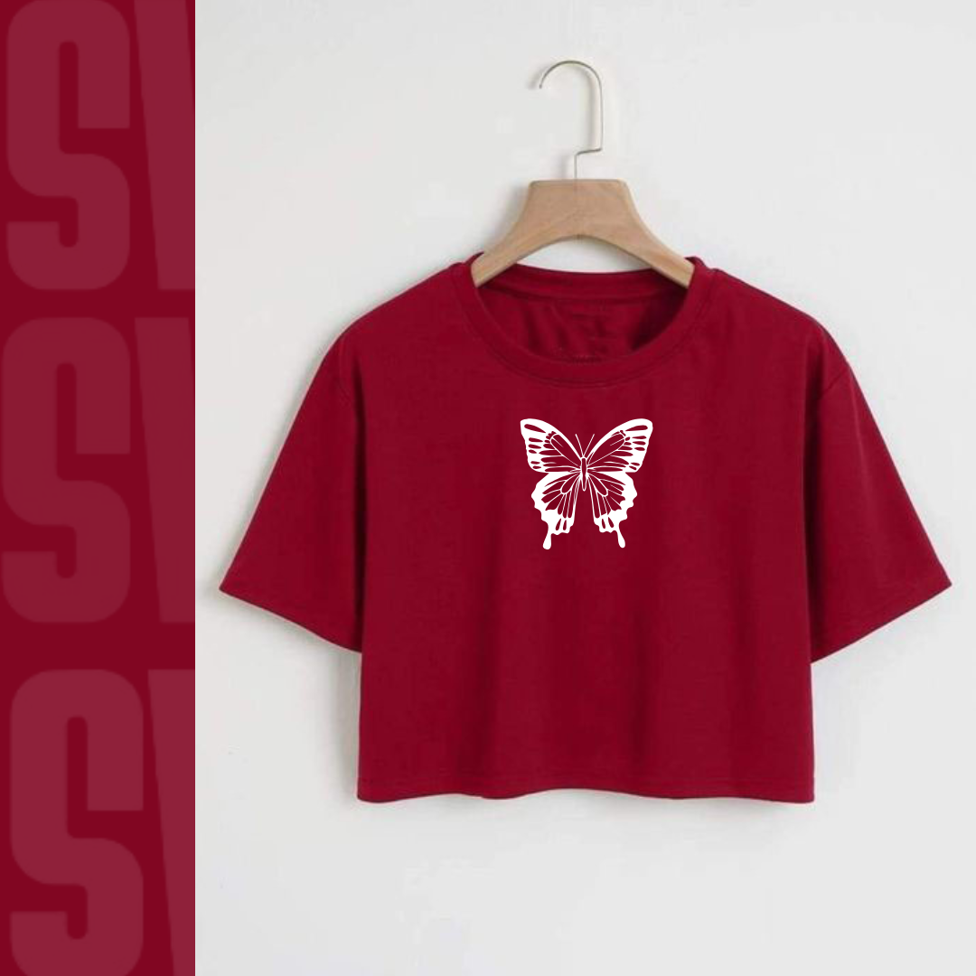 White Butterfly Crop Tee