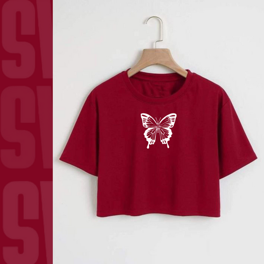 White Butterfly Crop Tee