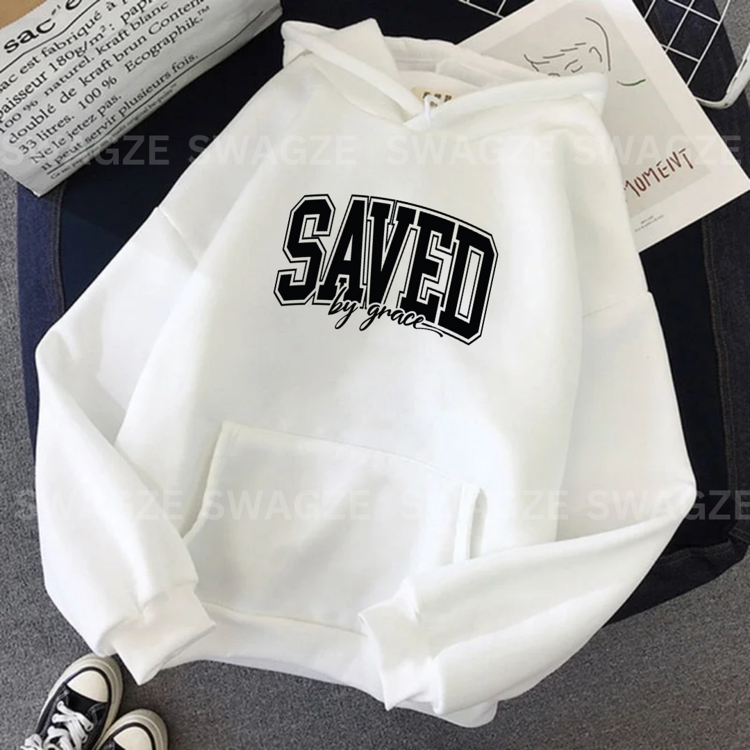 Fleece Hoodie ( saved by grace )