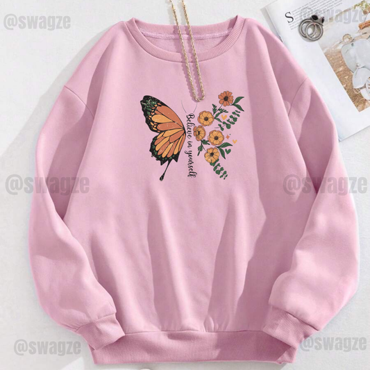 Fleece Sweatshirt (believe in yourself) baby pink