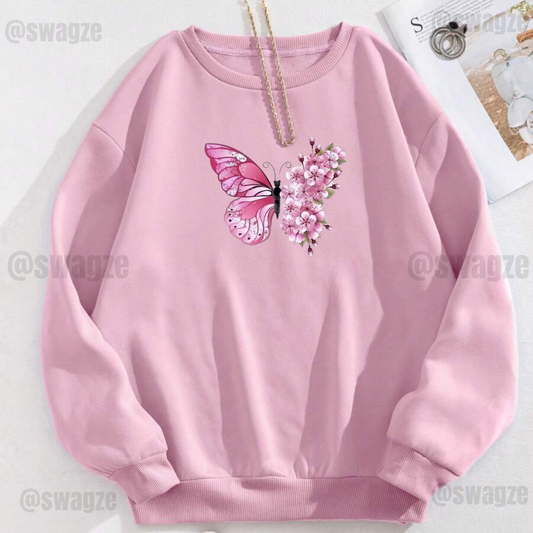 Fleece Sweatshirt ( pink butterfly )