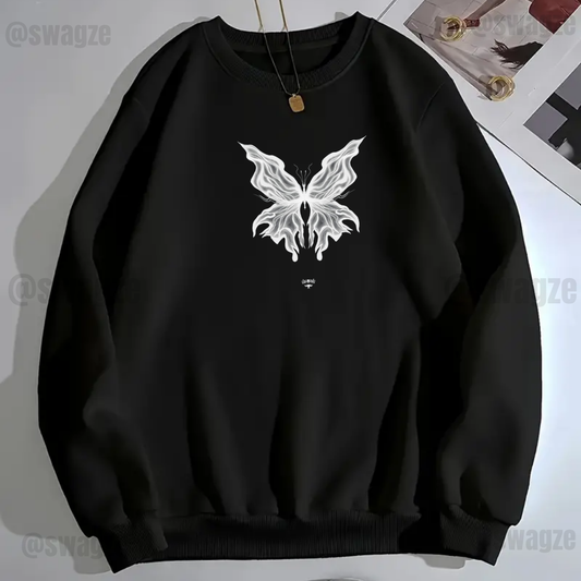 Fleece Sweatshirt ( white butterfly ) black
