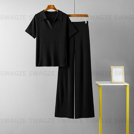 Black Blush Ribbed Co-Ord Set