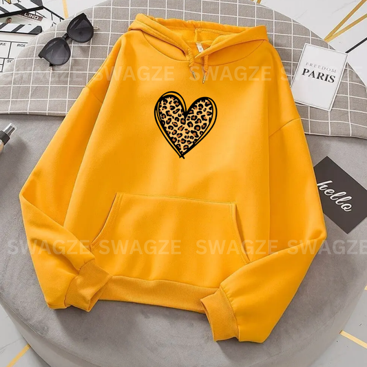 Fleece Hoodie ( cheetah heart )