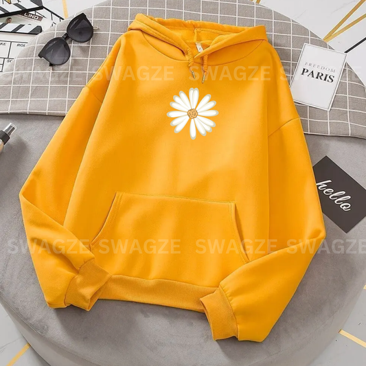 Fleece Hoodie ( white flower )